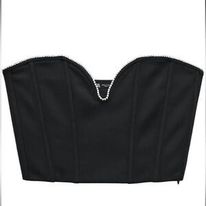 Black Strapless Corset Top with Silver Accents